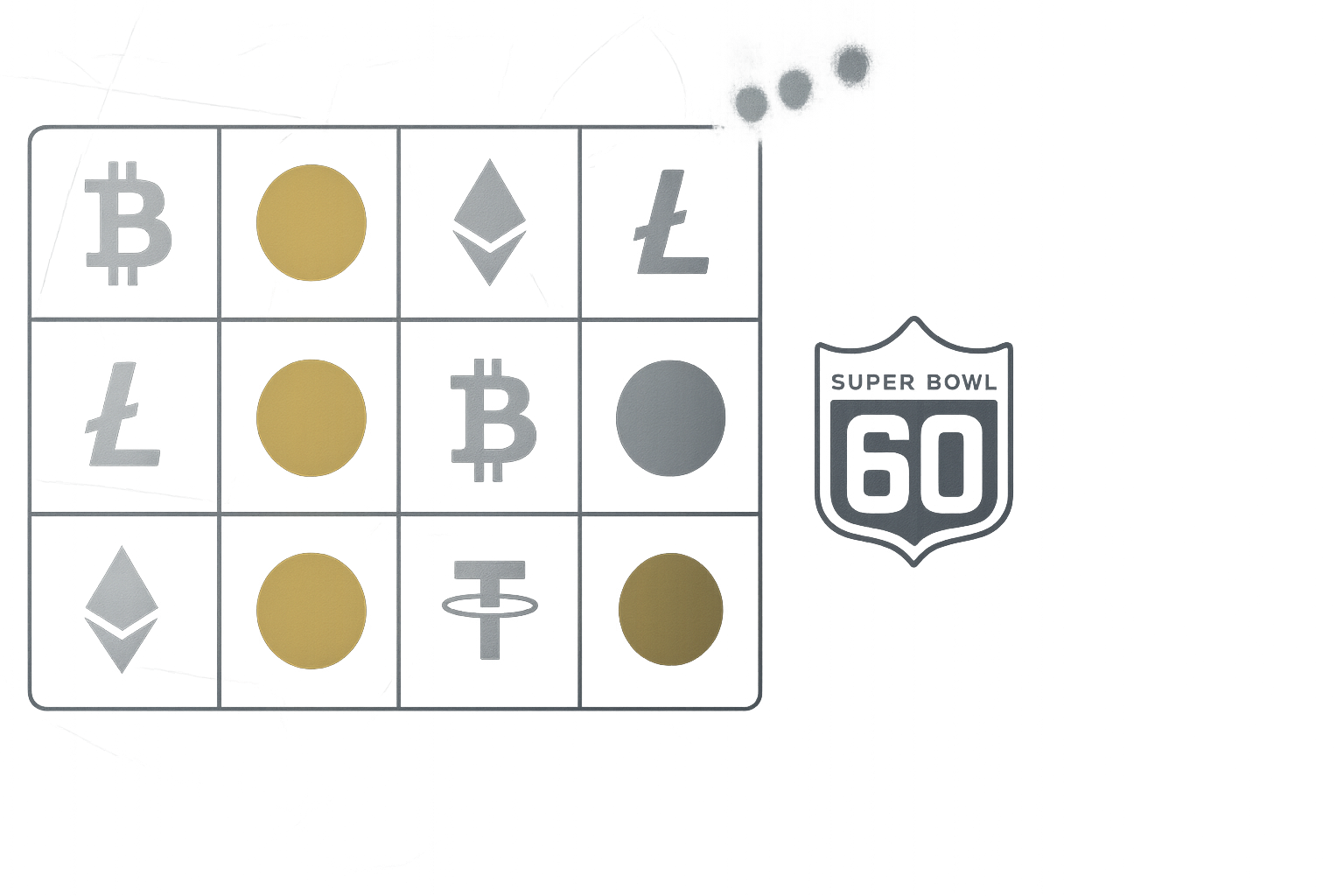 Minimal icons for BTC, ETH, USDT, and USDC in monochrome with gold accent