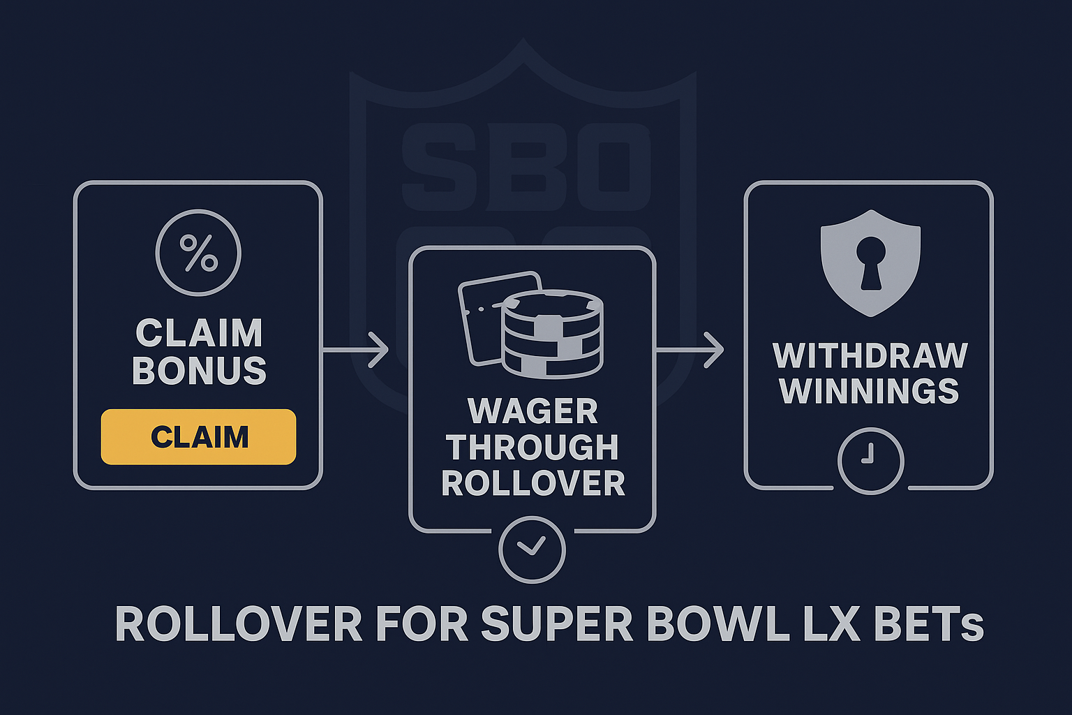 Minimal infographic showing rollover/playthrough concept for offshore sportsbook bonuses